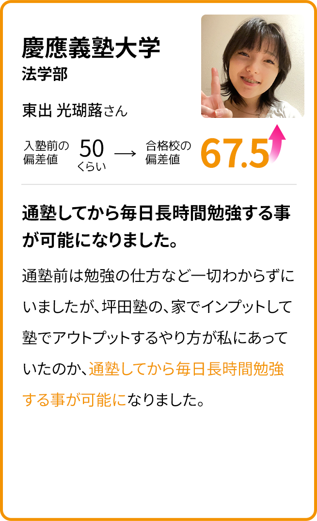 青山学院大学 入学前の偏差値50 入学9ヶ月後の偏差値66