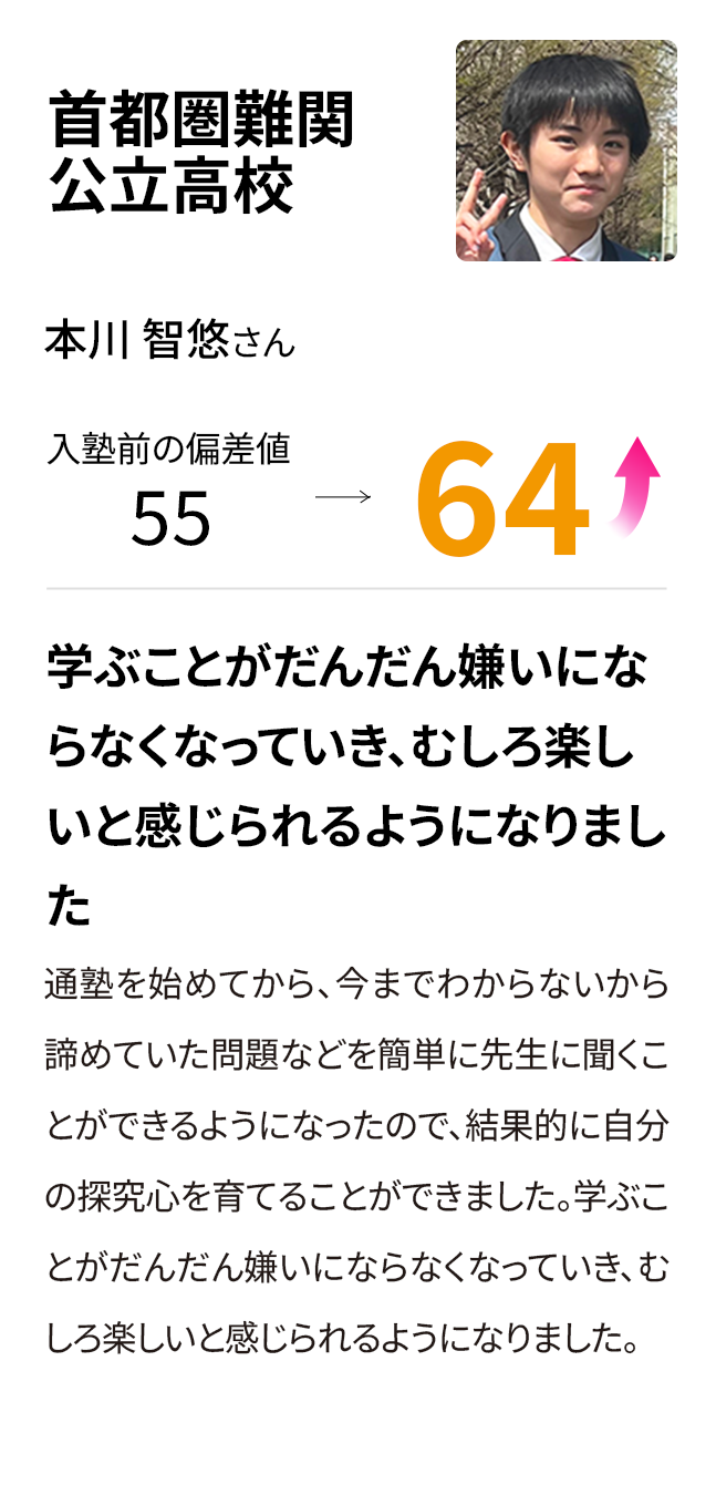 首都圏難関公立高校 入塾前の偏差値55→64