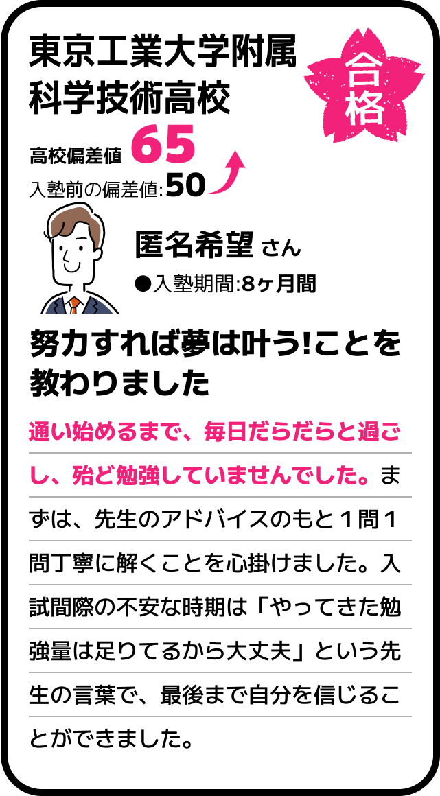 東京工業大学附属　科学技術高校　合格